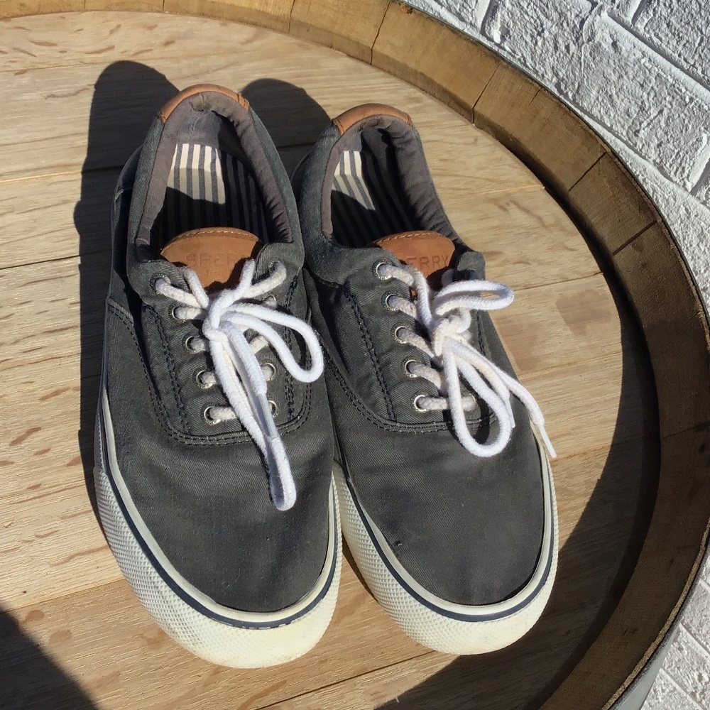 Sperry Top-Sider Gray Canvas Lace-Up Sneakers | Casual Walking Shoes S 9